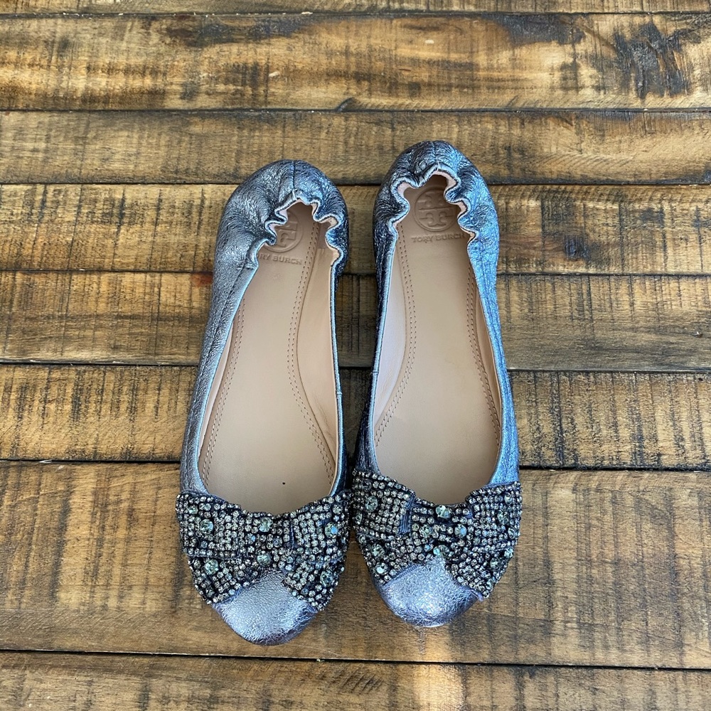 Silver Tory Burch Reva Ballet Flat